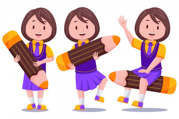 Elevating Educational Design: The Strategic Value of Cute Kids Girl Student with Pencil 01 Vector Assets