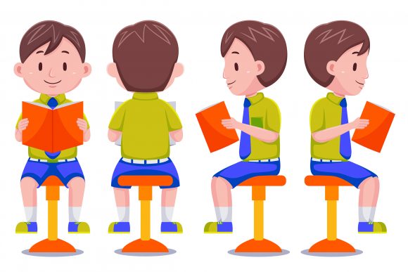 Enhancing Educational Design with the Cute Kids Boy Student Reading Book Vector Illustration