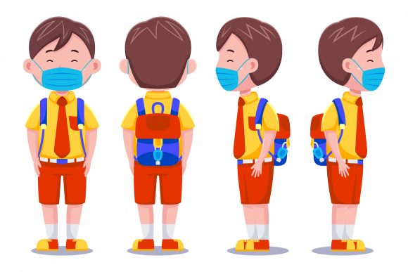 Evaluating Cute Kids Boy Student Wearing Mask 01 for Design Projects